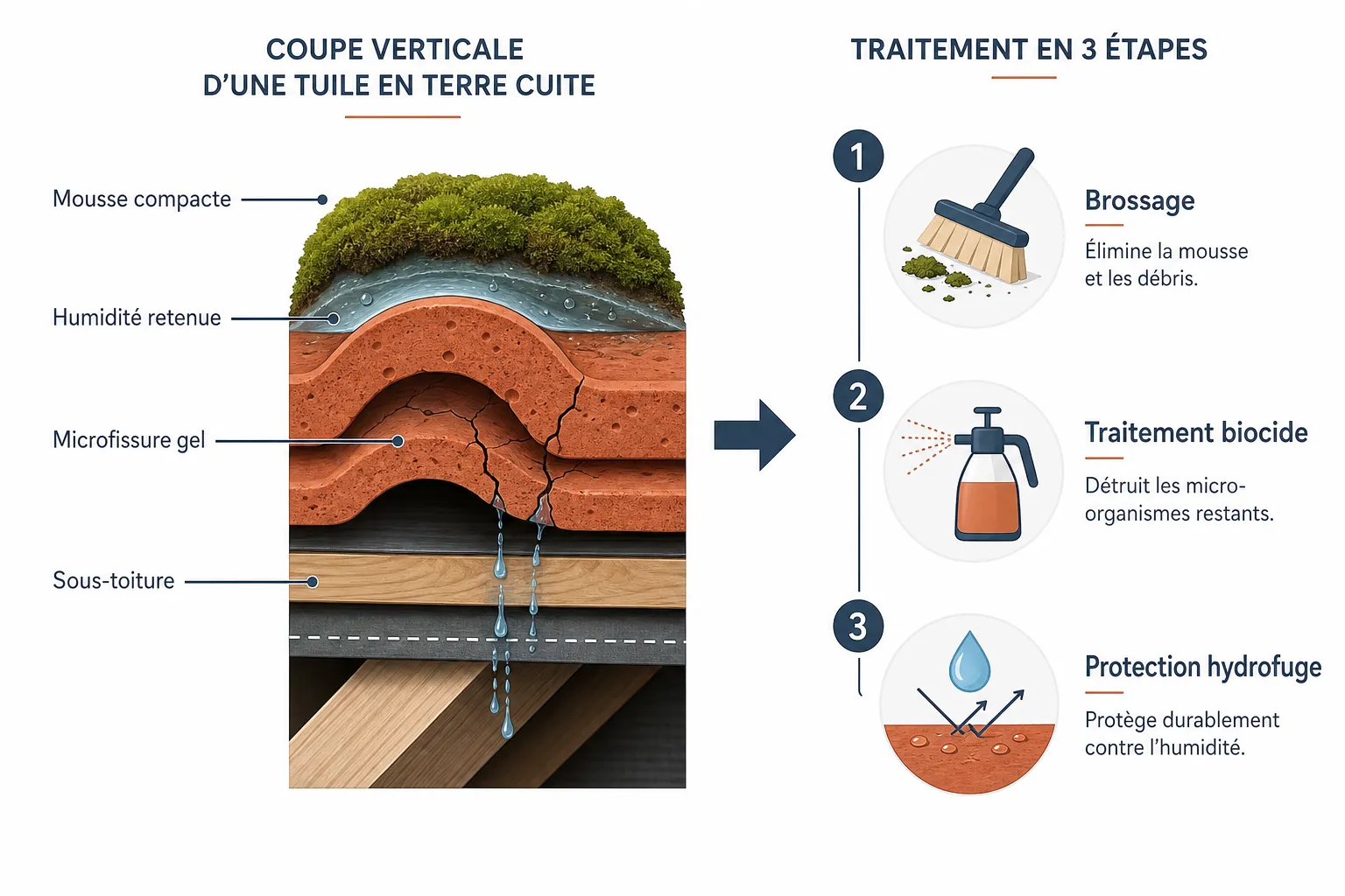 Mousse sur toiture : causes, risques et solutions durables